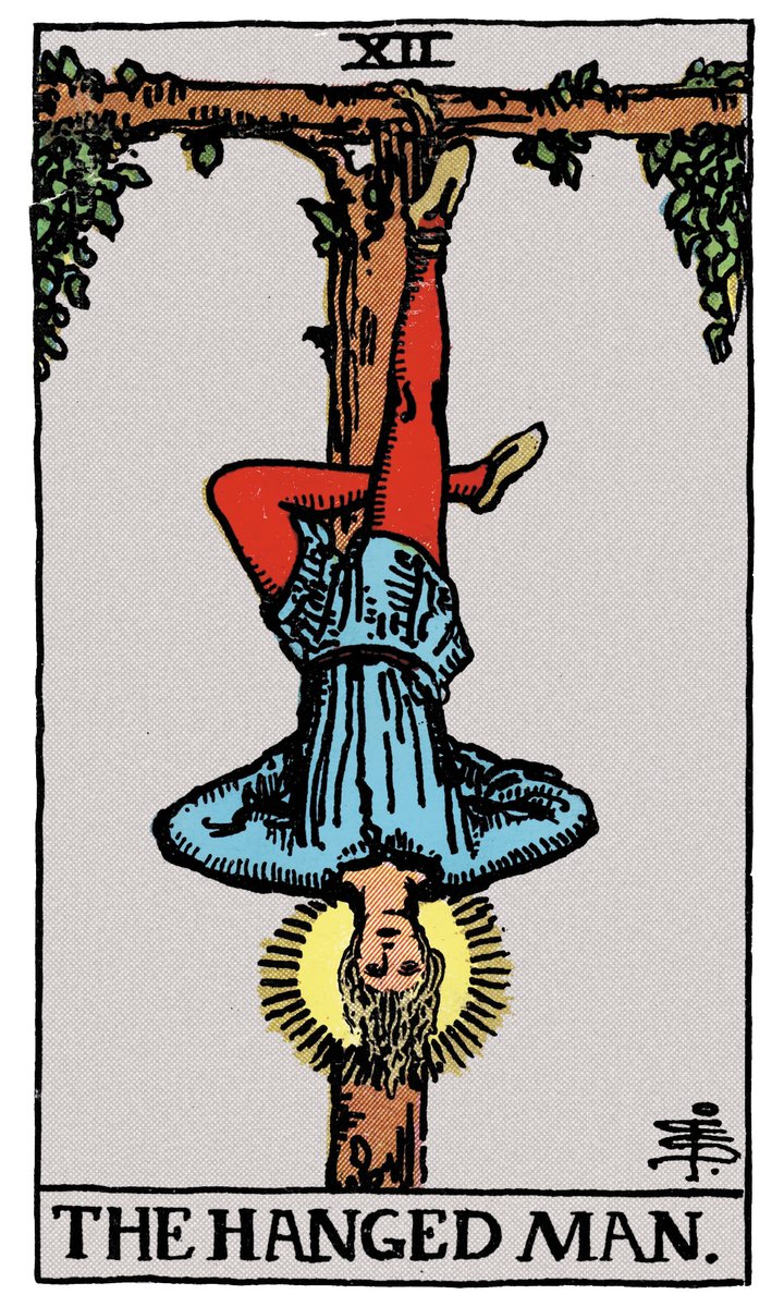 The Hanged Man, upright, in the challenge position